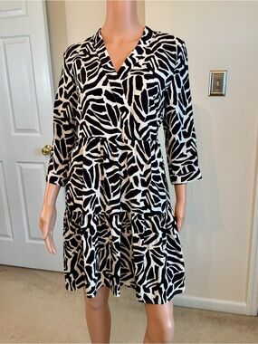 New Rachel Zoe Animal Print Tiered 3/4 Sleeve Lightweight Summer Dress Large